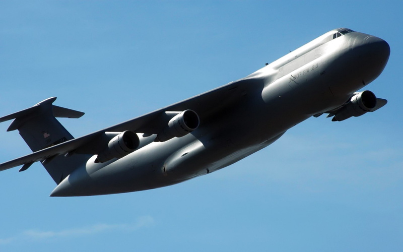 nature, blue, clear sky, side view, Lockheed C 5 Galaxy, copy space, sky, on the move, mode of transportation, transportation, day, military, flying, motion