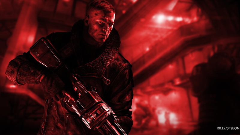 Wolfenstein: The New Order, Black, B.J. Blazkowicz, Wolfenstein, Red, Photoshop, Machine, Shotgun, Bethesda, 1080P