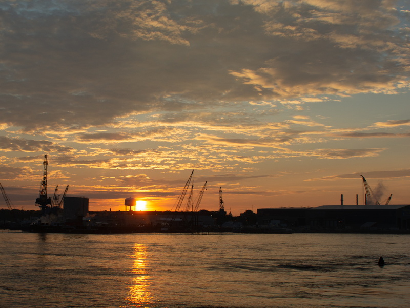 transportation, beauty in nature, no people, sunset, billy hayes, orange color, crane - construction machinery, silhouette, nh, sunrise, sailboat, mode of transportation