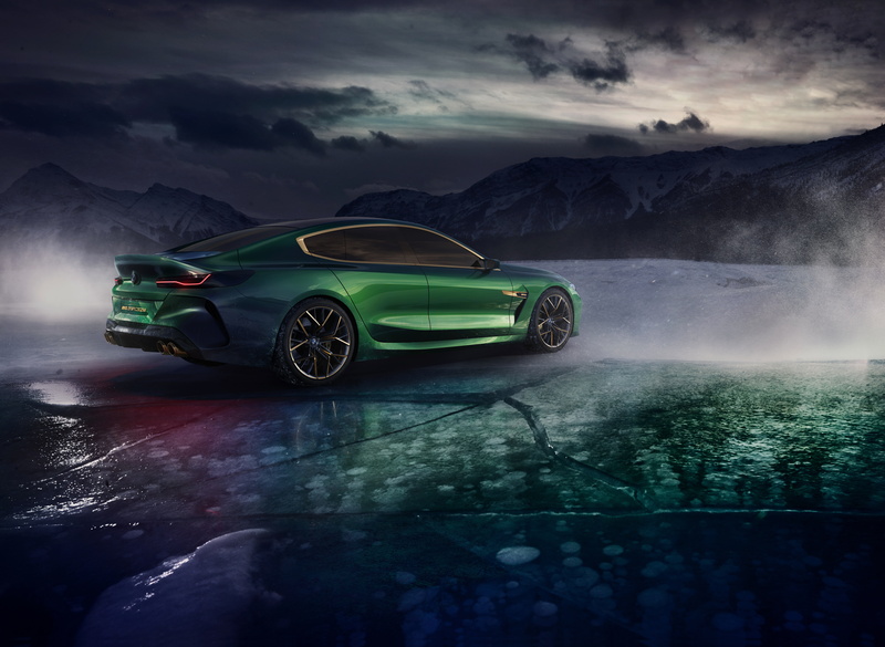 5K, 2018, back, M8 Gran Coupe Concept, coupe, mountains, clouds, side, BMW, ice