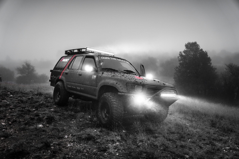 nature, black and white, near, lights, mountain, no people, outdoors, land vehicle, headlight, day, 4runner, cloudy, plant, transportation, field, wheel