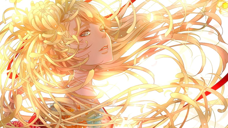 kimono, long hair, ribbon, crying, anime, blonde, Japanese clothes, open mouth, anime girls, 1080P, hair, original characters, looking at viewer