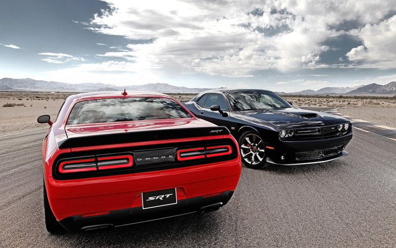 car, rear view, SRT, travel, Challenger, transportation, land vehicle, day, racecar, Dodge, black, motor vehicle, clouds, no people, the sky, mode of transportation