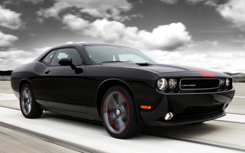the front, black, rallye redline, 1080P, Muscle car, tuning, the sky, clouds, Dodge, challenger, chelenzher