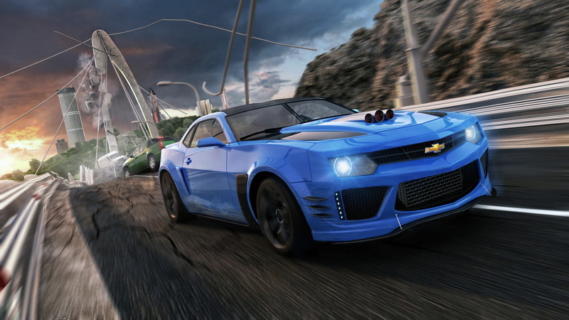 day, sky, 3D, outdoors, Camaro, land vehicle, on the move, transportation, coupe, motion, nature, no people, luxury, 1080P, road, cloud - sky, mode of transportation