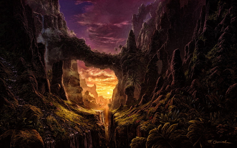 fantasy, birds, canyon, fantasy art, 1080P, art