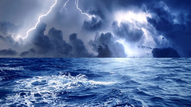 torrential rain, storm cloud, sky, ocean, thunderstorm, meteorology, horizon over water, rain, 720P, extreme weather, outdoors, wave, no people, warning sign