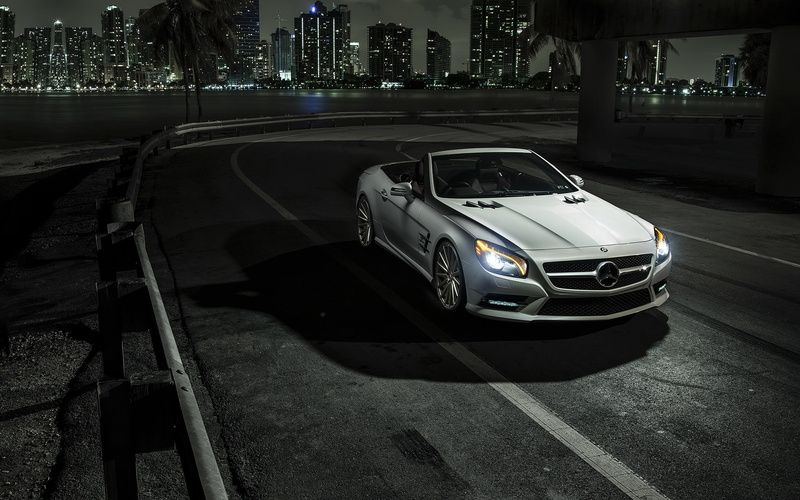 night, rechange, car, Mercedes, SL550, Roadster, 1080P