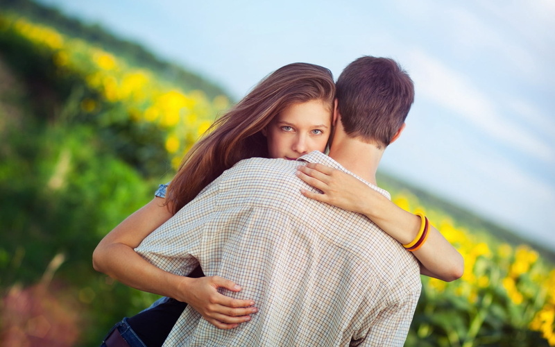 young Adult, looking, flirting, s, beautiful, caucasian Ethnicity, meadow, young Women, affectionate, happiness, couple, embracing, sunlight, husband, date