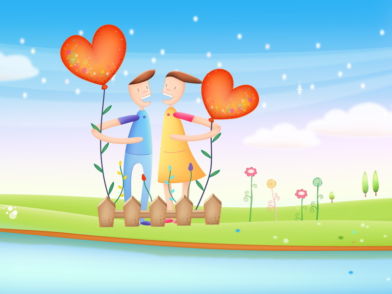 together, animation, love, plant, holding, 720P, flowering, girl, heart, boy