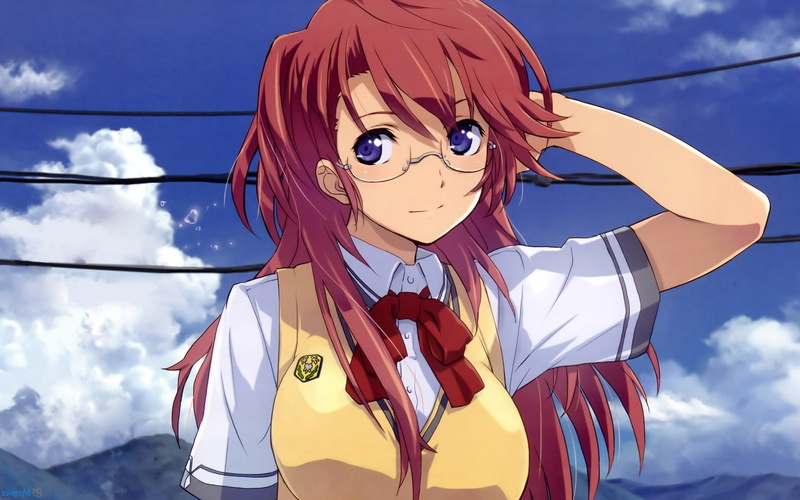 redhead, Meganekko, Anime Girls, Purple Eyes, School Uniform, Glasses, Takatsuki Ichika, Ano Natsu De Matteru, anime, 2K