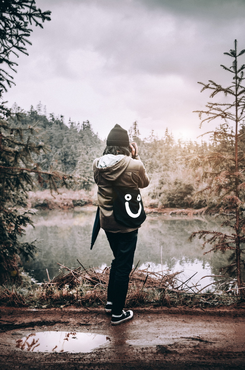 nature, tranquility, clothing, forest, rear view, woodland, outdoors, human, 4K, hoodie, one person, sweater, conifer, water, land, vegetation, footwear