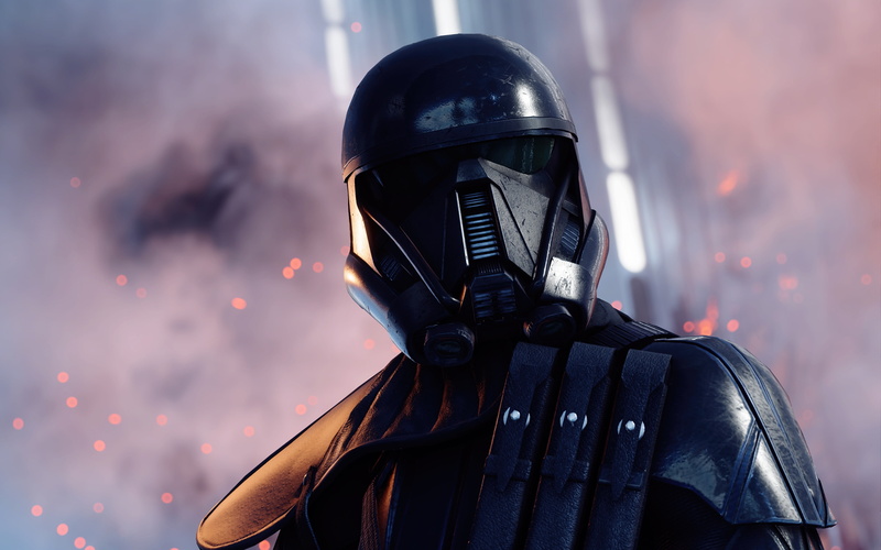 front view, ii, trooper, illuminated, focus on foreground, communication, arts culture and entertainment, battlefront, uniform, headshot, death, protection