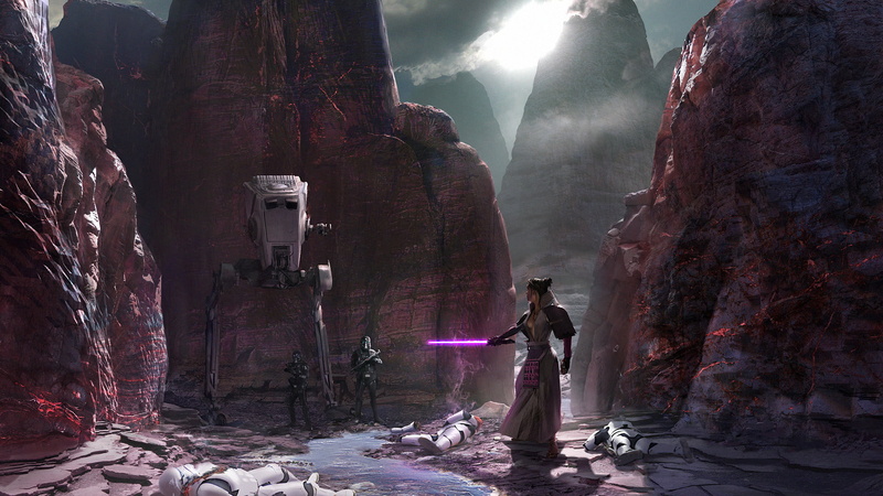 Star Wars, Death Troopers, lightsaber, 1080P, canyon, Robots, artwork, science fiction