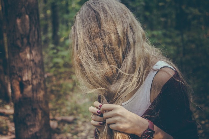 braiding, adult, plant, braid, posing, casual clothing, blond, hairstyle, girl, tank, nature, women, wearing, people, long hair, beauty, model, person