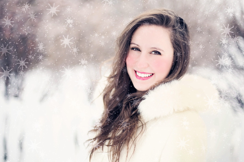 white, looking at camera, beautiful woman, cold, snowing, winter, warm clothing, woman, headshot, jacket, furred, snowflake, happiness, hair, clothes, fur coat