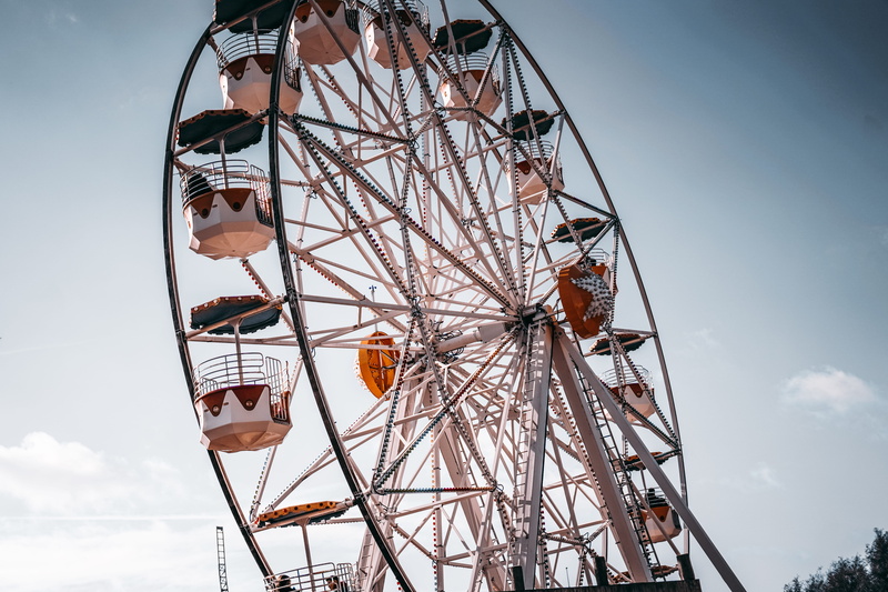 built structure, germany, travel, tone, work, no people, amusement park, 4k, perspective, city, passion, urban, ferris wheel, color, low angle view