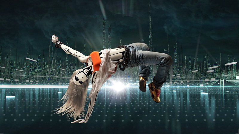 adult, young adult, clothing, jumping, one person, challenge, dance, nature, holding, night, artwork, helmet, 1080P, art, anime, digital art, mid-air