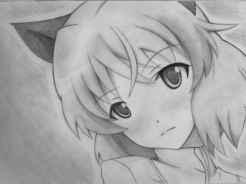 short, monochrome, strike, witches, 720P, sanya, sketch, ears, hair, animal, awachi, litvyak