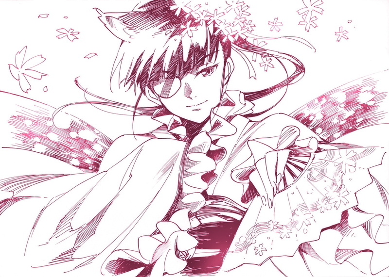 japanese, strike, fan, mio, clothes, witches, 720P, konachan, eyepatch, monochrome, ponytail, ears, agahari, kimono, 249172, animal, sakamoto, com, sketch