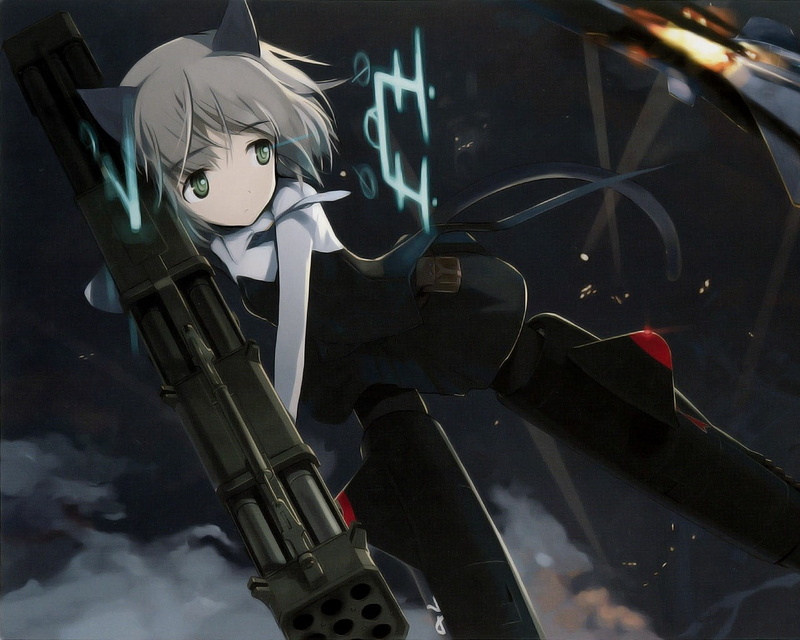 mask - disguise, weapon, mask, government, Ears, security, night, Girl, 720P, indoors, smoke - physical structure, Arms, representation, protection, Strike witches sanya