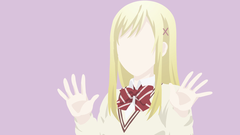 simple background, 4K, Yamada-kun to 7-nin no Majo, blonde, anime girls, hands, purple background, anime, minimalism