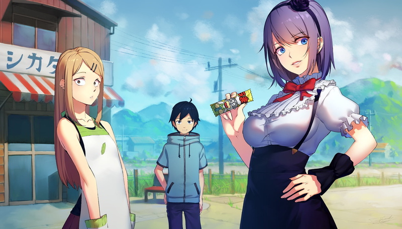 representation, women, male likeness, young adult, fashion, sky, front view, art and craft, Shidare Hotaru, standing, outdoors, 720P, Dagashi Kashi, three quarter length