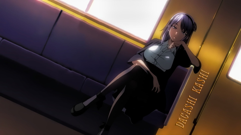 Dagashi Kashi, Skirt, 1080P, Anime, Thigh Highs, Sitting, Purple Hair, Blue Eyes, Headband, Shidare Hotaru