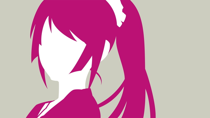 portrait, studio shot, human body part, Monogatari Series, representation, close-up, pink color, purple, headshot, side view, body part, anime, women, Senjougahara Hitagi