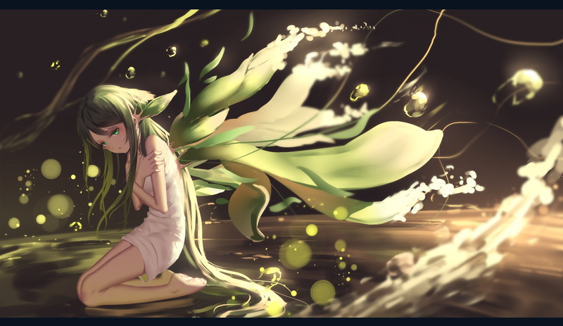 one person, leisure activity, women, real people, night, growth, water, 1080P, young adult, outdoors, freshness, leaf, illuminated, hairstyle, visual novel