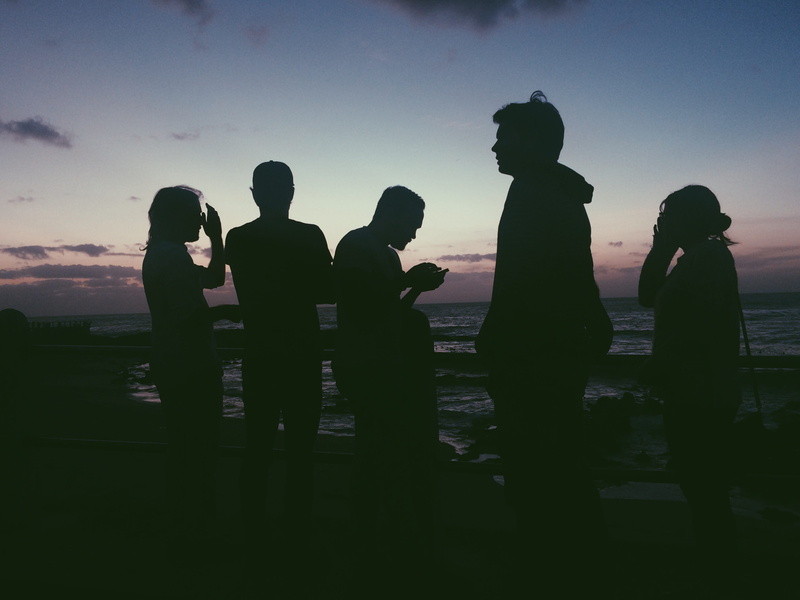 guy, group of people, blue, sunset, leisure activity, outdoors, togetherness, women, cape town, pink, men, social, friendship, beauty in nature, people