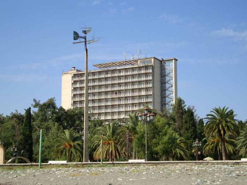 growth, plant, pension, skyscraper, promenade, tree, apsny, palm trees, urban Scene, post, building, modern, day, 2K, caucasus, abkhazia, pitsunda, sky