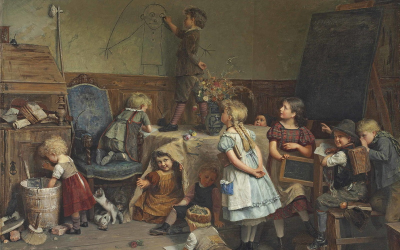 The young artist - School recess, Edward Schultz-Brisen, The young artist School break, German painter, 2K, Eduard Schulz-Briesen