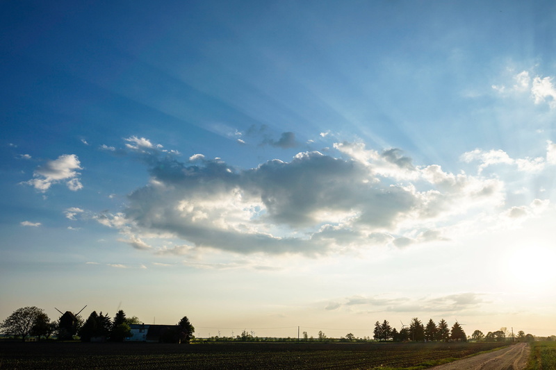 silhouette, architecture, idyllic, beauty in nature, non-urban scene, sun, plant, tranquility, land, mill, bright, brightly lit, 4K, wind energy, no people