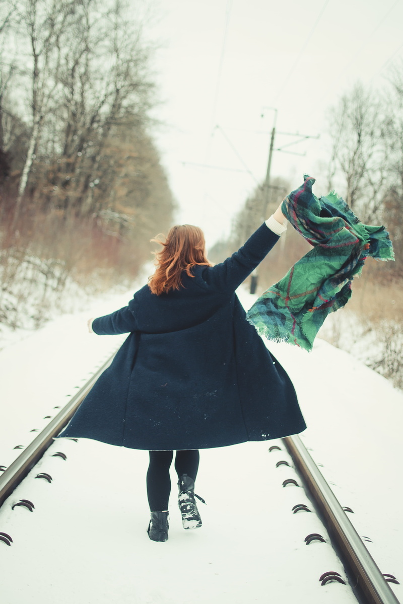 women, hairstyle, full length, sleeve, nature, skirt, dress, shoe, transportation, winter, stole, woman, human arm, plant, snow, hood, female, leisure activity