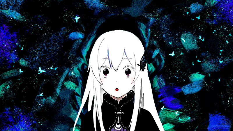 cyan, people, white, anime, 4K, dark, butterfly, Echidna, Girlfriend (beta)
