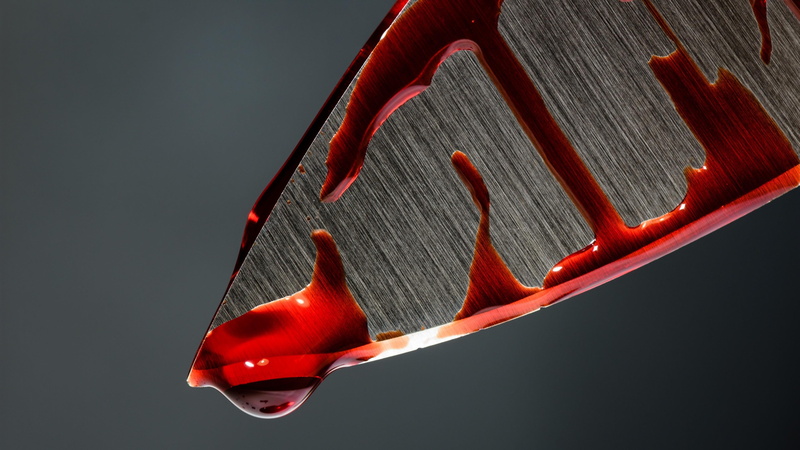 colored background, blood, red, eating utensil, still life, copy space, music, gray, 4K, studio shot, violence, cut out, gray background, no people, single object