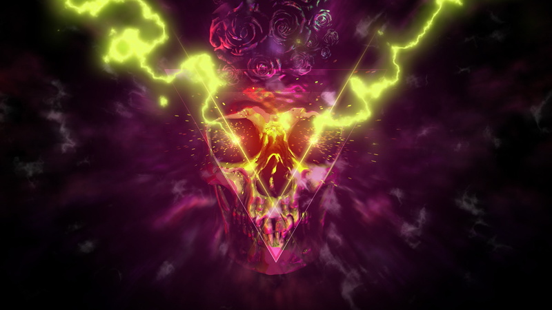 rose, digital art, 2K, neon, abstract, artwork, skull, geometry, flowers, triangle
