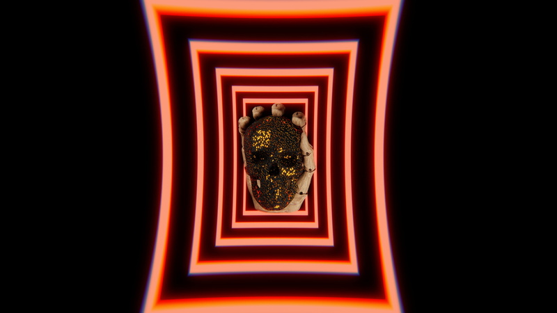 red, Skull Face, 4K, black, skull, neon, gold