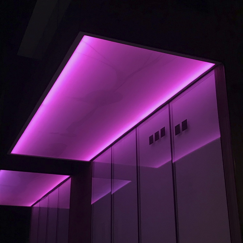 room, interior design, no people, pink color, lights, contemporary, interior, purple, modern, number, architecture, night, technology, colors, window, security