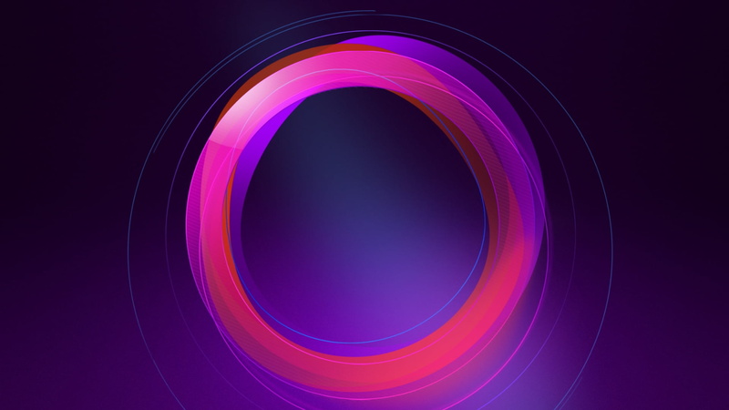purple, pattern, geometric shape, indoors, art, close-up, illuminated, space, studio shot, neon, blue, black background, abstract, pink color, concentric