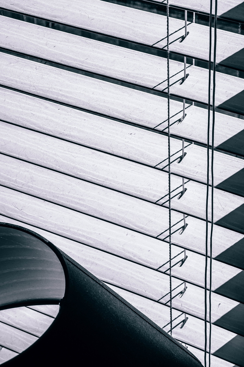 shadow, window, horizontal, close-up, 5K, detail, beside, shutter, blinds, lamp, window blind, backgrounds, railing, day, white, in a row, full frame