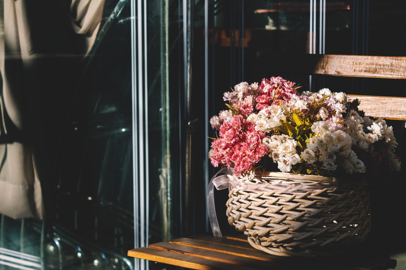 white, flower arrangement, pink, 4K, bouquet, plant, furniture, wood, flower bouquet, vase, petal, window, flower head, close-up, indoors, brown, ikebana