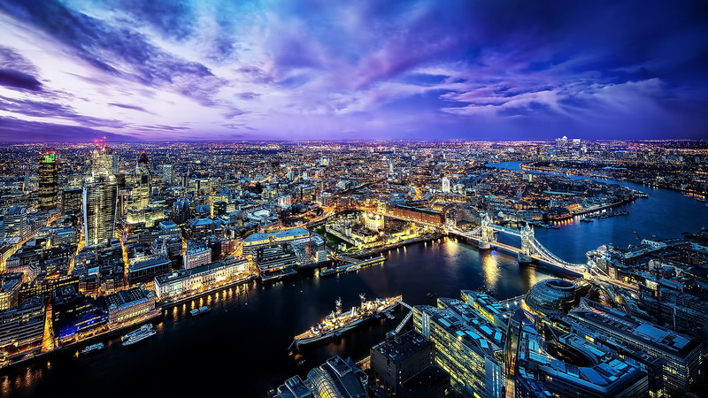 architecture, bridge - man made structure, built structure, water, office building exterior, city, connection, dusk, London, night, 1080P, travel destinations