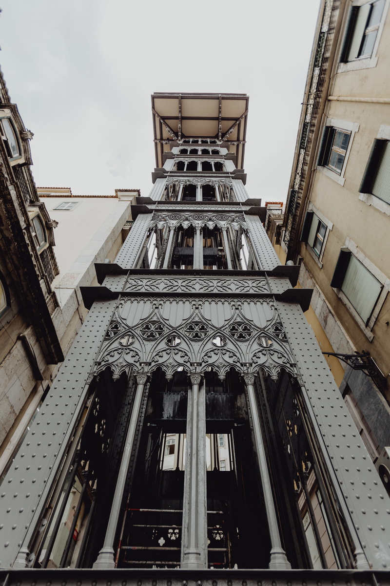 building, built structure, ornate, lift, historic, history, lisbon, nature, 5K, architectural column, day, travel, elevator, view, architecture, santa justa lift