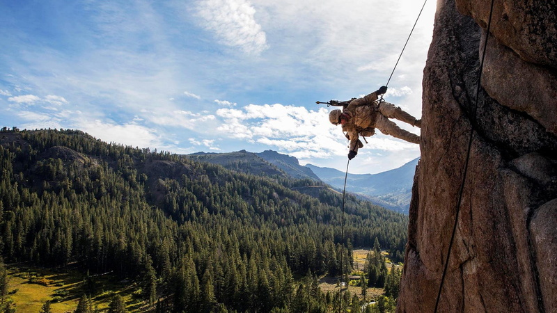 sport, Rappeling, risk, climbing, USMC, land, leisure activity, rock climbing, scenics - nature, adventure, s, mountain, tree, gray, military, rock, nature
