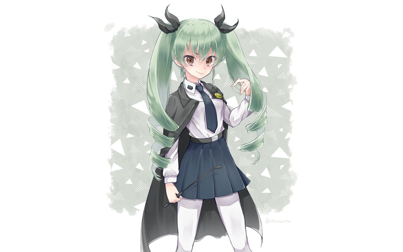 white background, digital composite, well-dressed, front view, Anchovy (Girls und Panzer), disguise, representation, adult, Anime, Girls und Panzer, studio shot