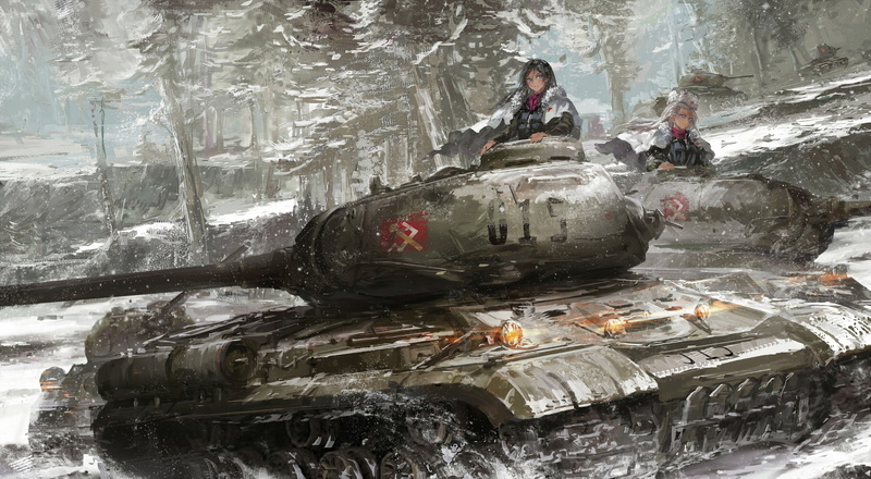 front view, day, outdoors, building, digital composite, built structure, cold temperature, winter, kv-2, water, snow, men, is-2, nonna, full length, klara