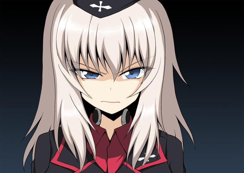 720P, anime girls, Itsumi Erika, Girls und Panzer, blue eyes, gray hair, anime