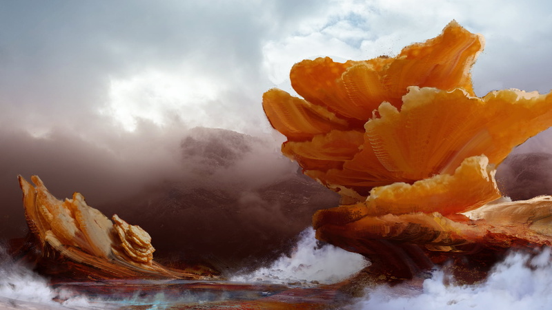 Guillaume Hochart, mushroom, 1080P, orange, digital, painting, smoke